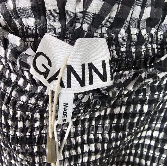 Ganni Searsucker Midi Dress Black White Plaid Check New With Tags Size 36 US 6 - Picture 10 of 10